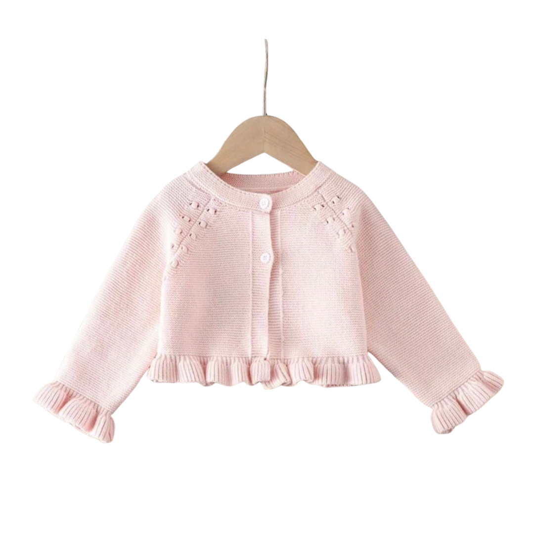 Pink Ruffle Sleeve Knitted Cardigan