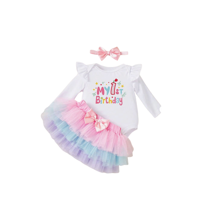 3pc Multi Colour Ruggle 1st Birthday Tutu Set