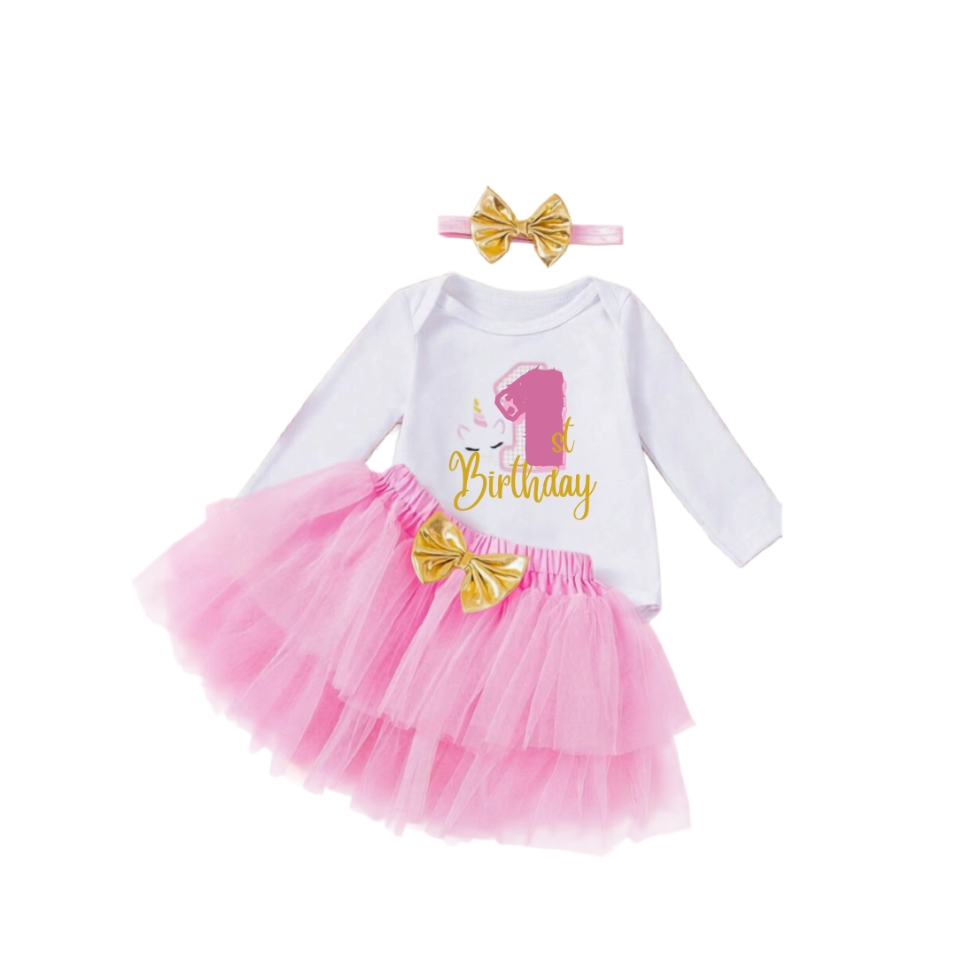 3pc Pink 1st Birthday Tutu Set