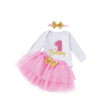 3pc Pink 1st Birthday Tutu Set