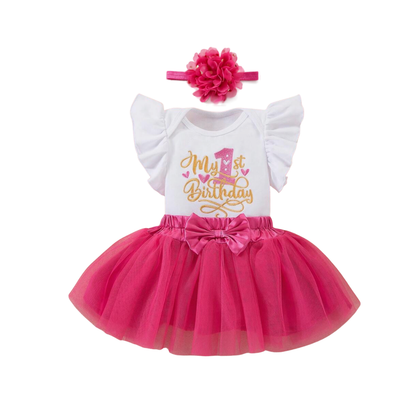 3pc Cerise Pink 1st Birthday Tutu Set