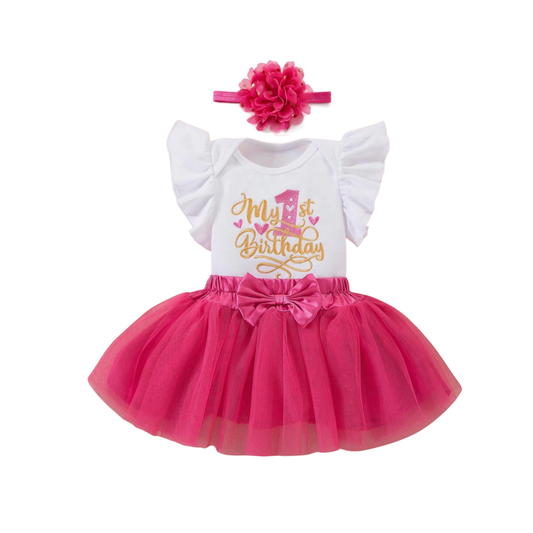 3pc Cerise Pink 1st Birthday Tutu Set