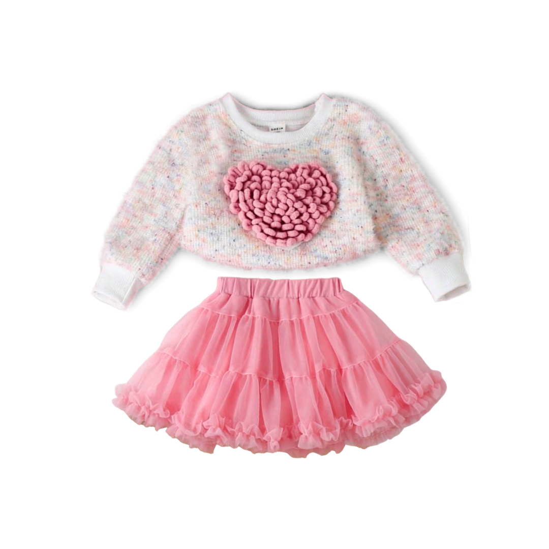 2pc Flower Knitted Jersey & Tutu Skirt