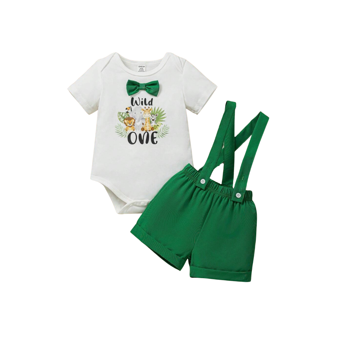 2pc Animal 1st Birthday Suspender Shorts Set