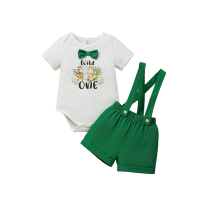 2pc Animal 1st Birthday Suspender Shorts Set