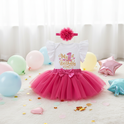 3pc Cerise Pink 1st Birthday Tutu Set birthday lifestyle scene