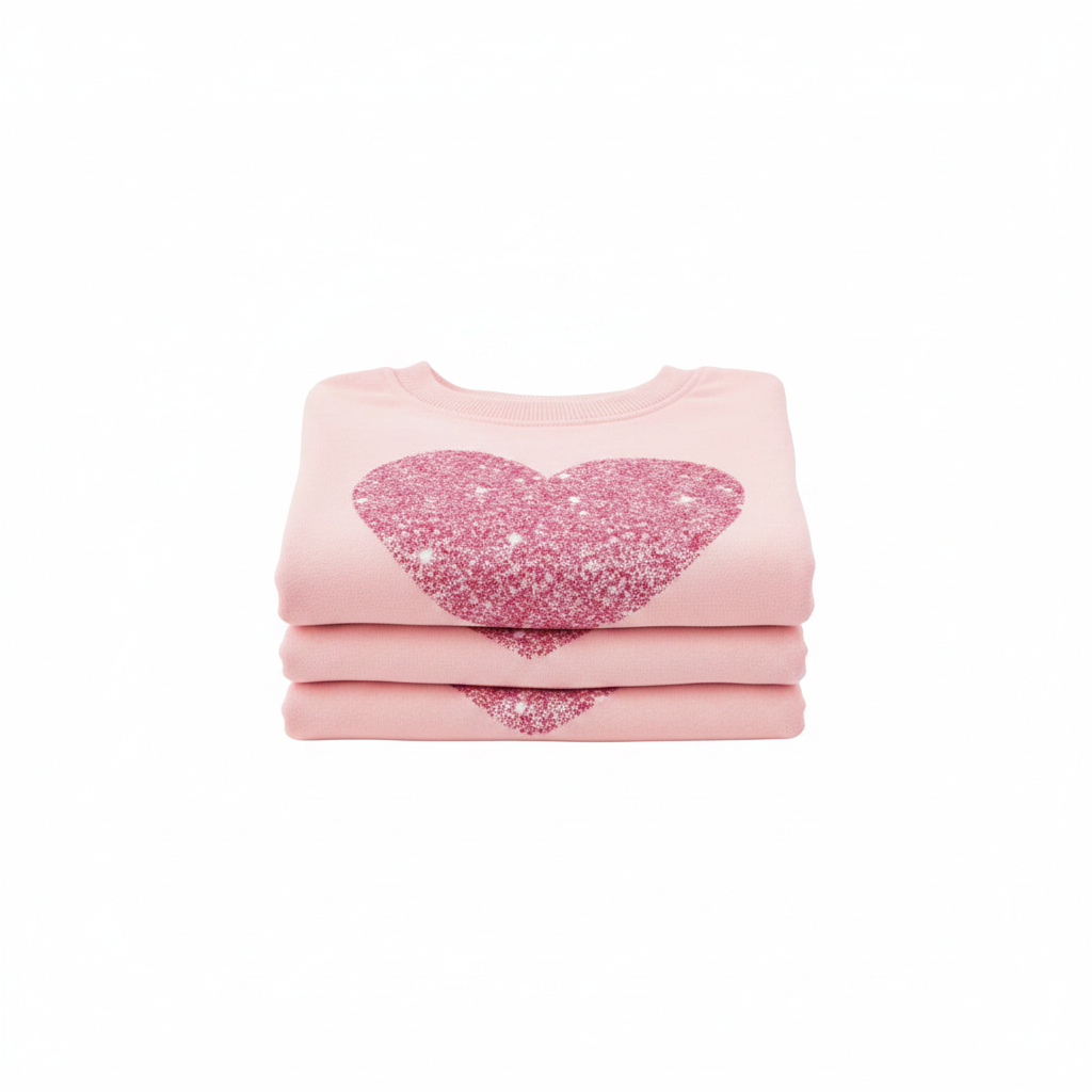 Pink Heart Crew Neck on hanger against white background