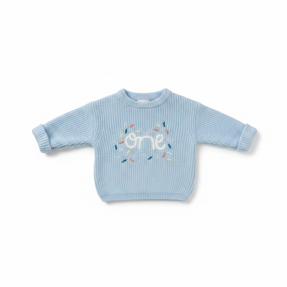 Light Blue Knitted One Jersey flat lay on white background
