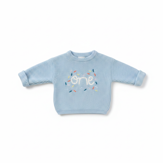 Light Blue Knitted One Jersey flat lay on white background